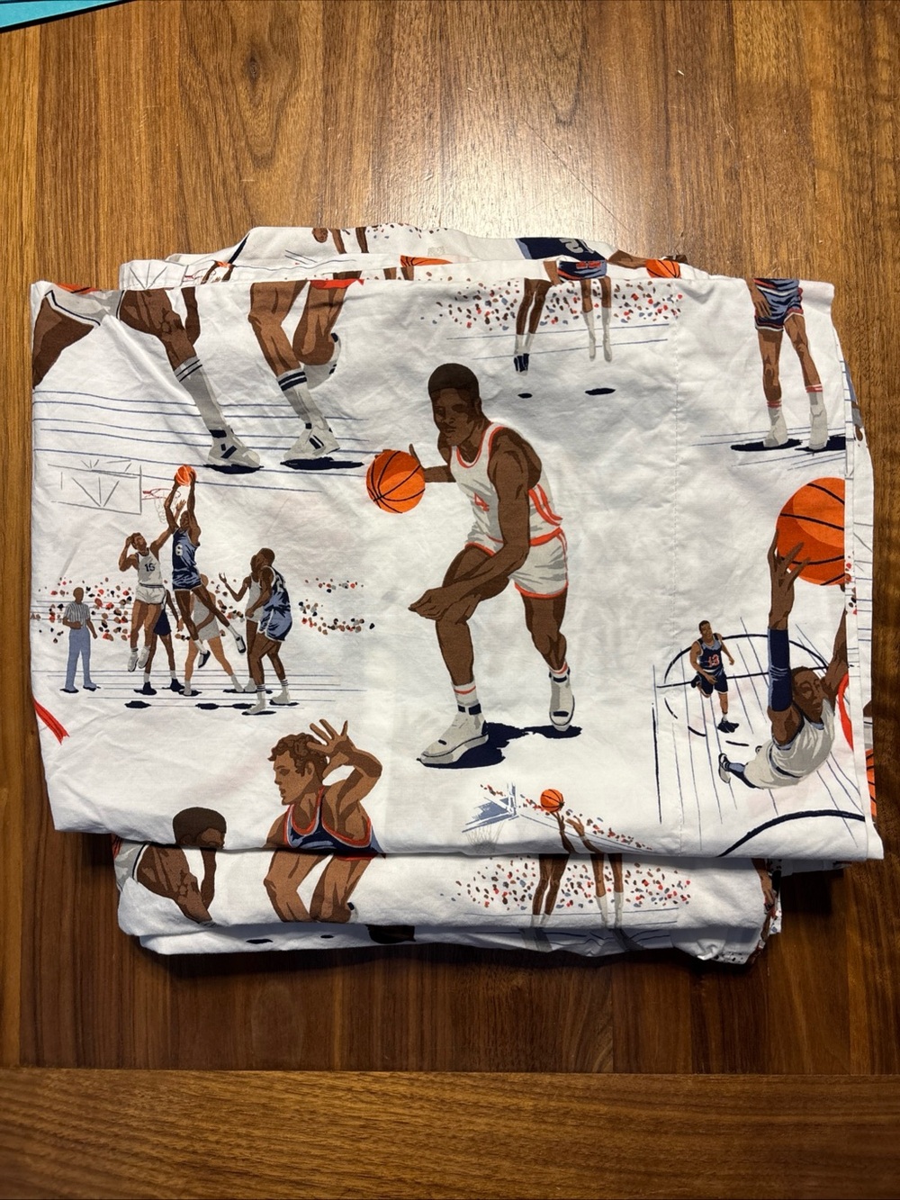 Pottery Barn Kids  Basketball Players Full Size Flat Sheet And Pillow Case